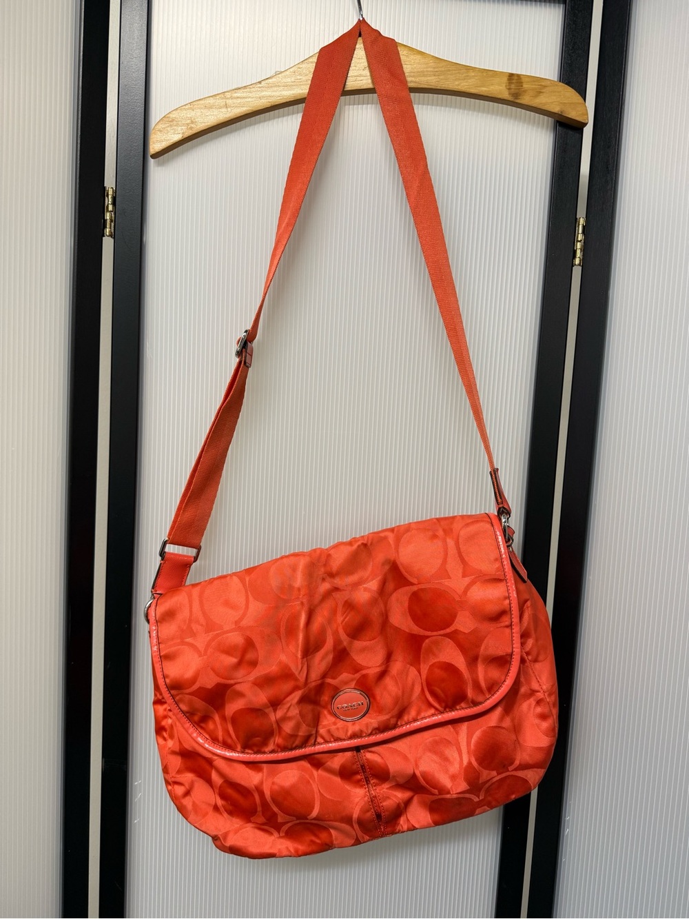 Coach Orange Signature Satin Crossbody Messenger